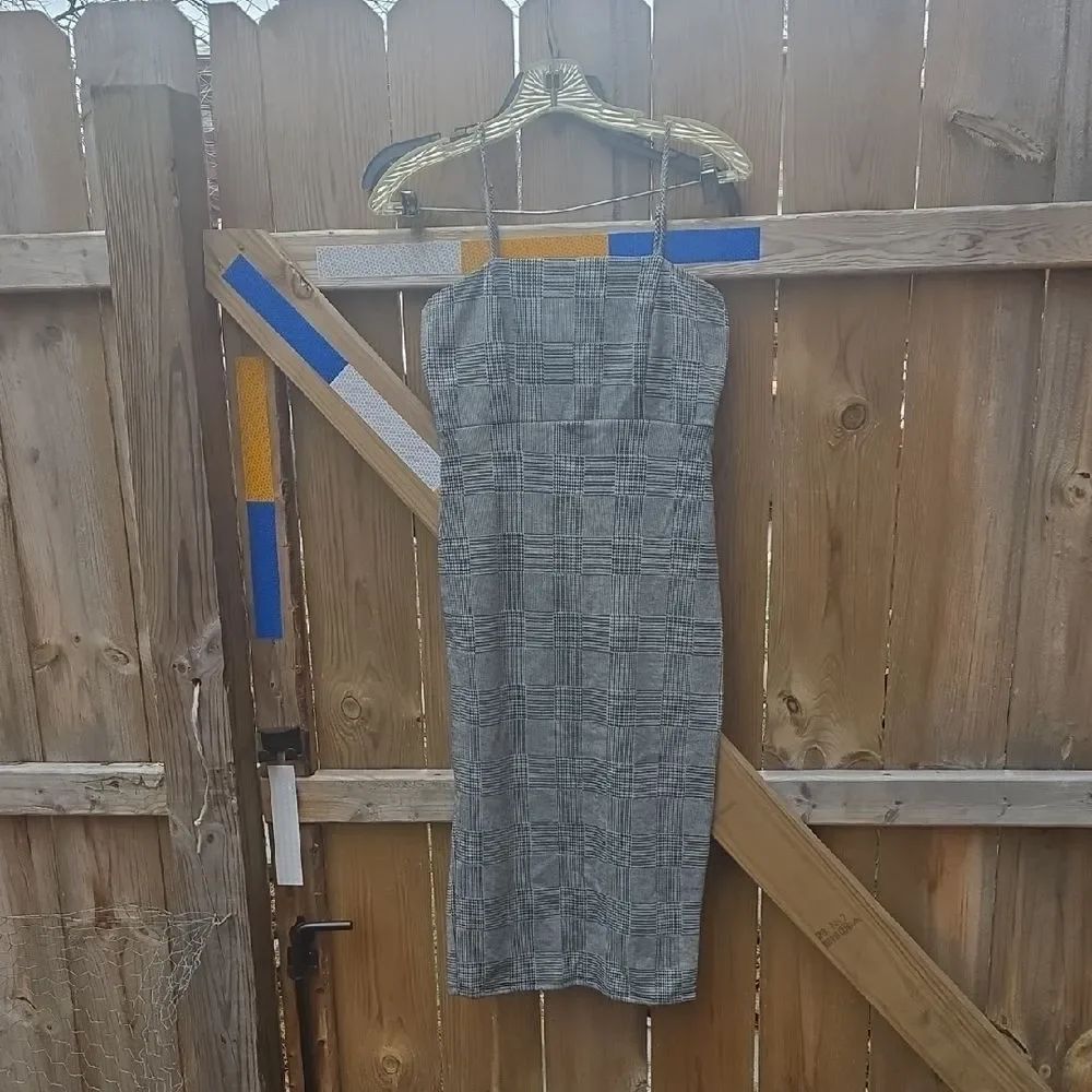 Vibe Gray Plaid Midi Dress